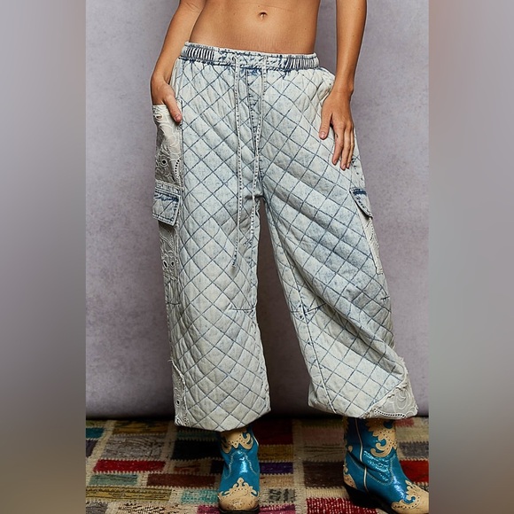 POL Quilted Denim Cotton jogger Pants - Picture 2 of 3